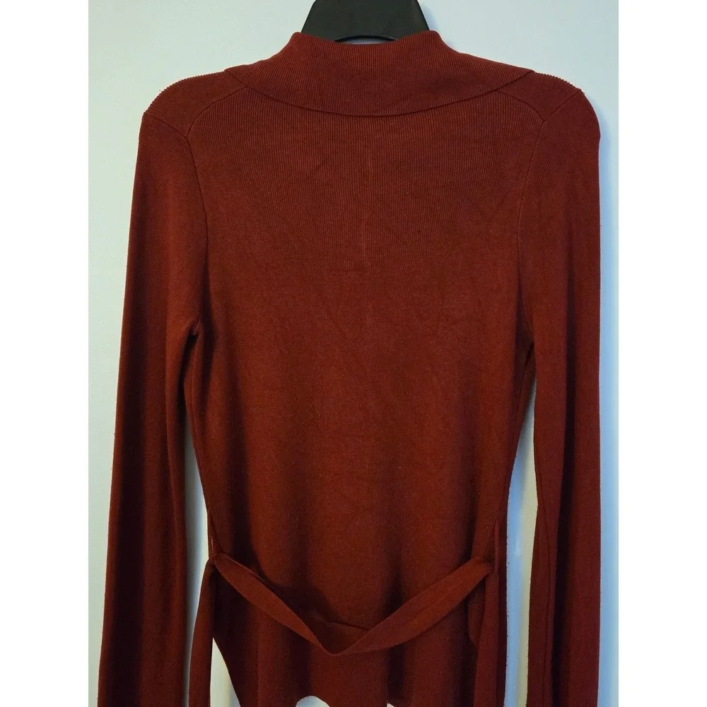 Free Assembly Ribbed Button Front Knit Top Rust Brown Collared Long Sleeve - Picture 7 of 12